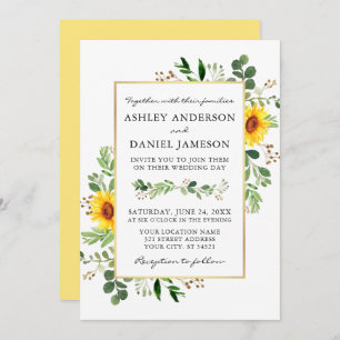 Convites Watercolor Sunflower Greenery Casamento