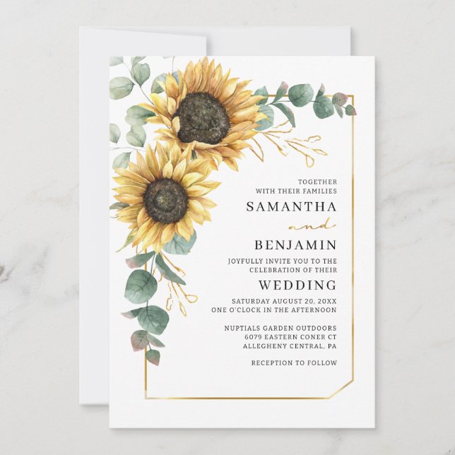 Convites Watercolor Sunflower Greenery Deixa Casamento (Frente)