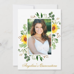 Convites Watercolor Sunflower Greenery Foto Quinceanera