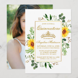 Convites Watercolor Sunflower Greenery Quinceanera Foto