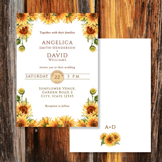 Convites Watercolor Sunflower White Wedding Invitation (Criador carregado)