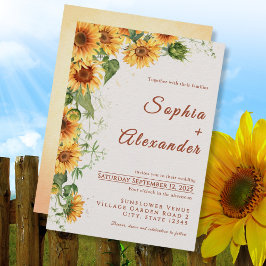 Convites Watercolor Sunflowers Wedding Invitation