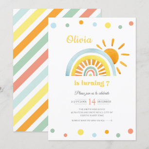 Convites Watercolor Sunny Boho Aniversário de criança Rainb