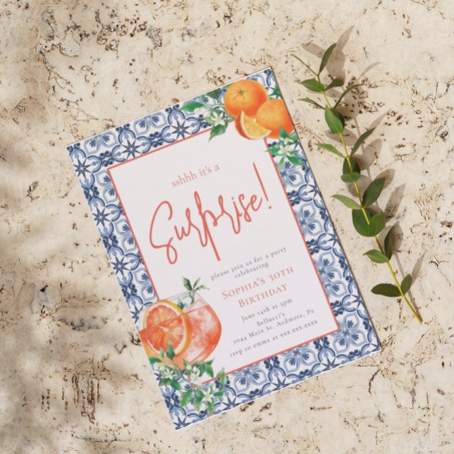 Convites Watercolor Surpresa a Qualquer Ano Spritz Birday (Criador carregado)