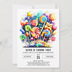 Convites Watercolor Sweet Lollipop Birthday