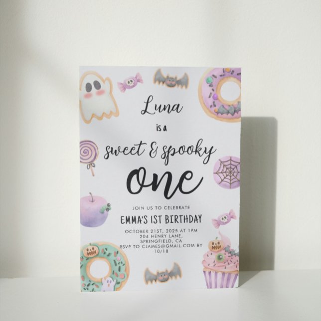 Convites Watercolor Sweet & Spooky One First Birthday (Criador carregado)