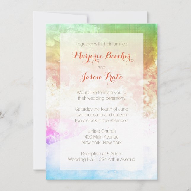 Convites Watercolor Swirl Wedation Invitation Sunrise (Frente)