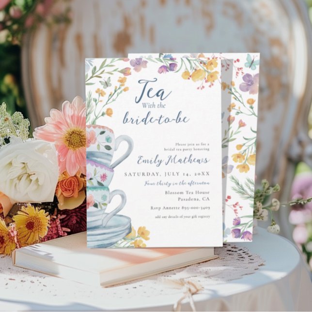 Convites Watercolor Tea with the Bride-to-be Wildflower (Criador carregado)