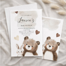 Convites Watercolor Teddy Bear Baby Shower Invitation