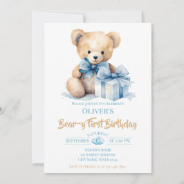 Convites Watercolor Teddy Bear Bear-y First Birthday Party