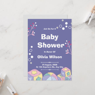 Convites Watercolor Teddy Bear Hot Air Balloon Baby Shower 