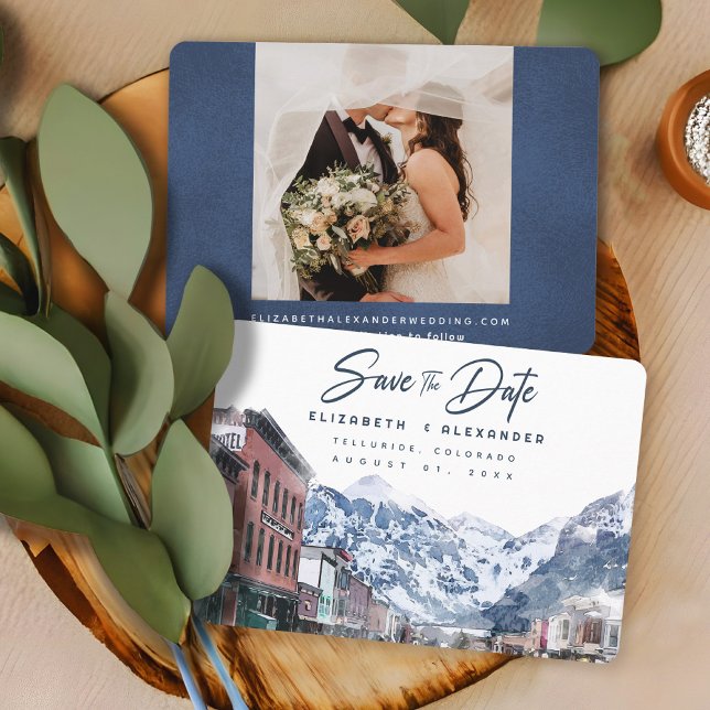 Convites Watercolor Telluride Co Wedding Ski Salvar a Data (Criador carregado)