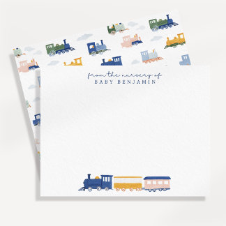 Convites Watercolor Train Baby Boy Nursery Note Card