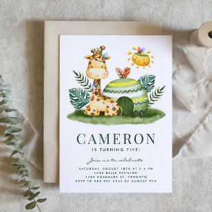 Convites Watercolor Tribal Giraffe Safari Tema Aniversário