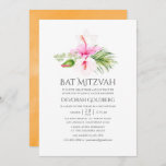 Convites Watercolor Tropical Bat Mitzvah<br><div class="desc">Convite de morcego de praia em aquarela mitzvah com hibisco rosa e laranja projetado para ser rápida e facilmente personalizado de acordo com as especificações de seu evento.</div>