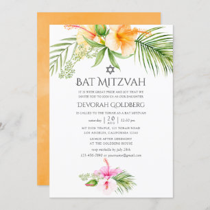 Convites Watercolor Tropical Bat Mitzvah