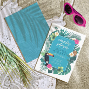 Convites Watercolor Tropical Casais Teal ID577