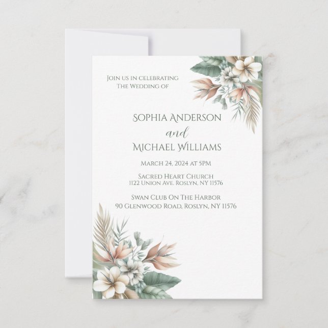 Convites Watercolor Tropical Elegance-Wedding (Frente)