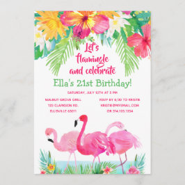 Convites Watercolor Tropical Flamingo Birthday