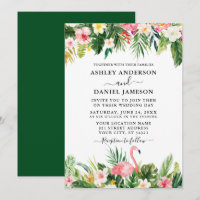 Watercolor Tropical Floral Flamingo Green