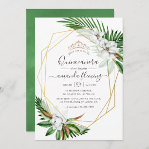 Convites Watercolor Tropical Floral Quinceañera