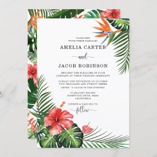 Convites Watercolor Tropical Flowers Greenery Wedding