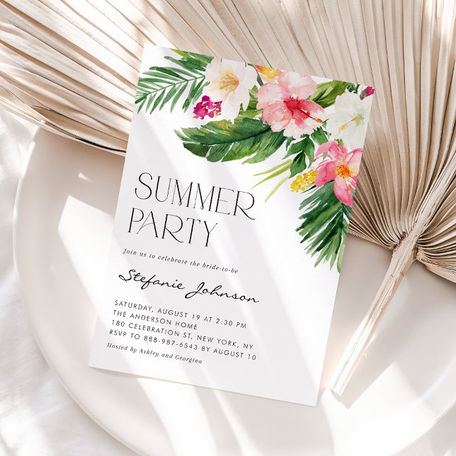 Convites Watercolor Tropical Flowers Summer Party (Criador carregado)