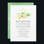 Convites Watercolor Tropical Frangipani Bat Mitzvah<br><div class="desc">Cartões de convite para frangipanis tropical verde-sábio,  amarelo e branco,  de cor botânica,  para morcegos mitzvah,  projetados para serem rápida e facilmente personalizados de acordo com as suas especificidades de evento.</div>