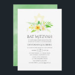 Convites Watercolor Tropical Frangipani Bat Mitzvah<br><div class="desc">Cartões de convite para frangipanis tropical verde-sábio,  amarelo e branco,  de cor botânica,  para morcegos mitzvah,  projetados para serem rápida e facilmente personalizados de acordo com as suas especificidades de evento.</div>