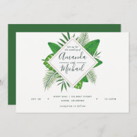 Watercolor Tropical Leaves Beach Weding Invite