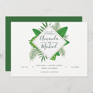 Convites Watercolor Tropical Leaves Beach Weding Invite