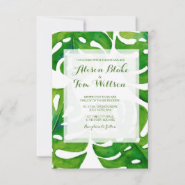 Convites Watercolor tropical leaves wedding invitation