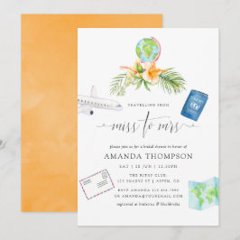 Convites Watercolor Tropical Miss To Mrs. Chá de panela