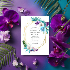 Convites Watercolor Tropical Orchids Geometric Wedding