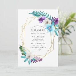 Convites Watercolor Tropical Orchids Geometric Wedding
