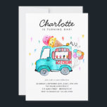 Convites Watercolor Truck Balloon Kids - Sorvete Aniversári<br><div class="desc">Balões de Caminhão de Sorvete de Cores Aquáticas Cónicas Convite para Aniversário de criança de Verão</div>
