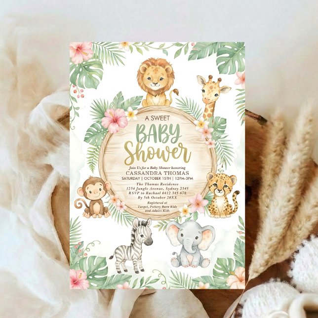 Convites watercolor Twin Jungle Safari Animals Baby Shower (Criador carregado)