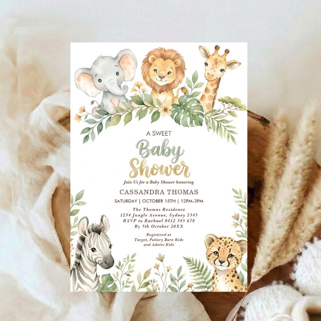 Convites watercolor Twin Jungle Safari Animals Baby Shower (Criador carregado)