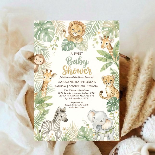 Convites watercolor Twin Jungle Safari Animals Baby Shower (Criador carregado)