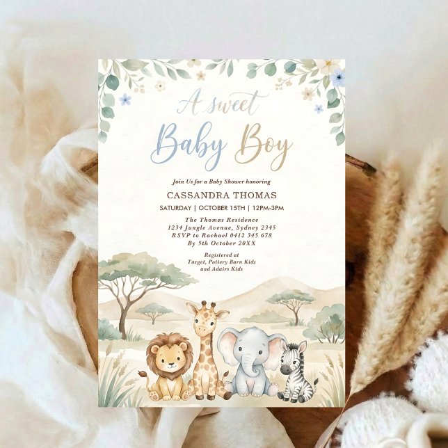 Convites watercolor Twin Jungle Safari Animals Baby Shower (Criador carregado)