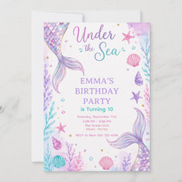 Convites Watercolor Under the Sea Mermaid Birthday Invitati