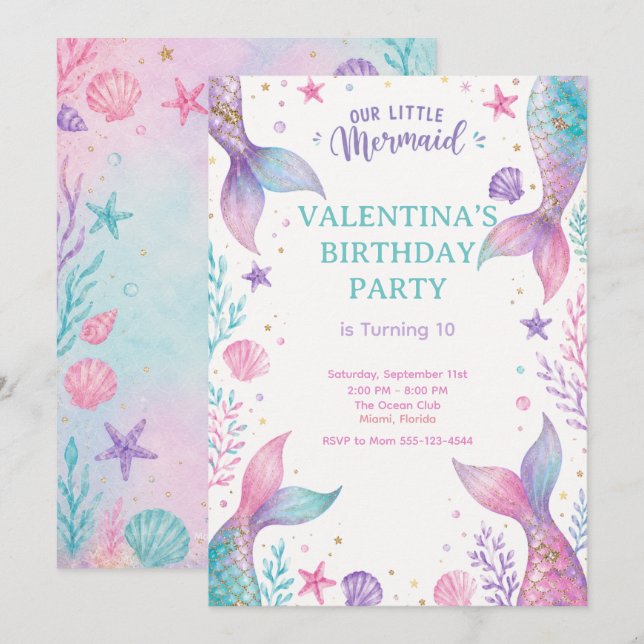 Convites Watercolor Under The Sea Party Invite  (Frente/Verso)