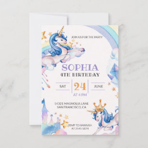 Convites Watercolor Unicorn Birthday
