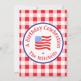 Convites Watercolor USA Flag BIRTHDAY Red White Blue Check