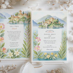 Convites Watercolor Villa del Balbianello Lago Como Wedding