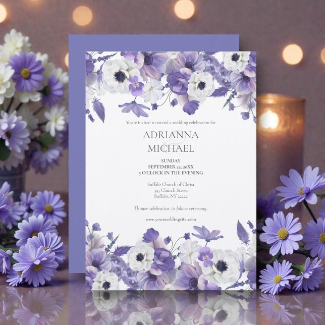 Convites Watercolor Violet Flowers Wedding (Criador carregado)