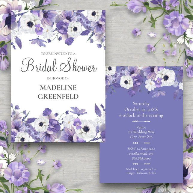Convites Watercolor Violet Flowers Wedding Bridal Shower (Criador carregado)