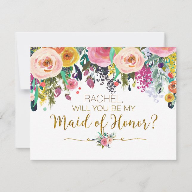 Convites Watercolor você será madrinha de casamento (Frente)