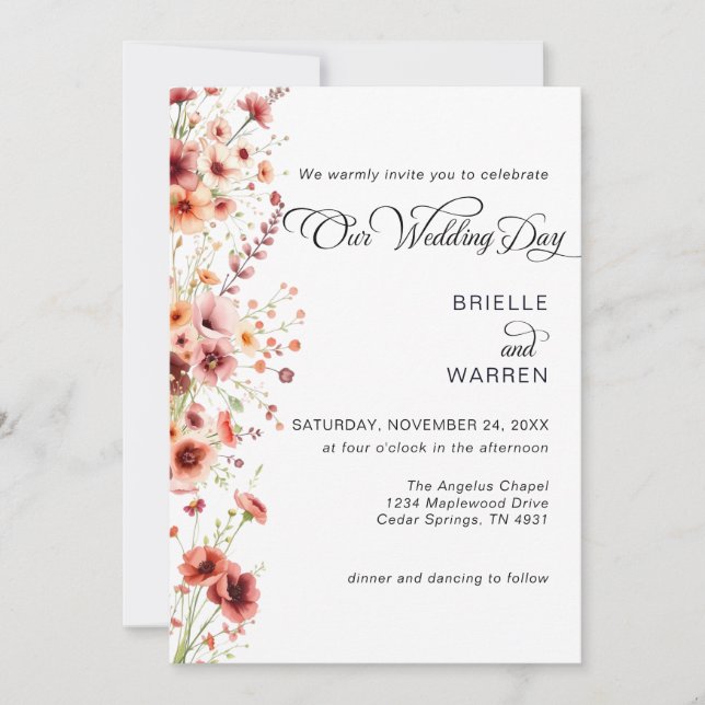 Convites Watercolor Wedding Invitation Wild Flowers (Frente)