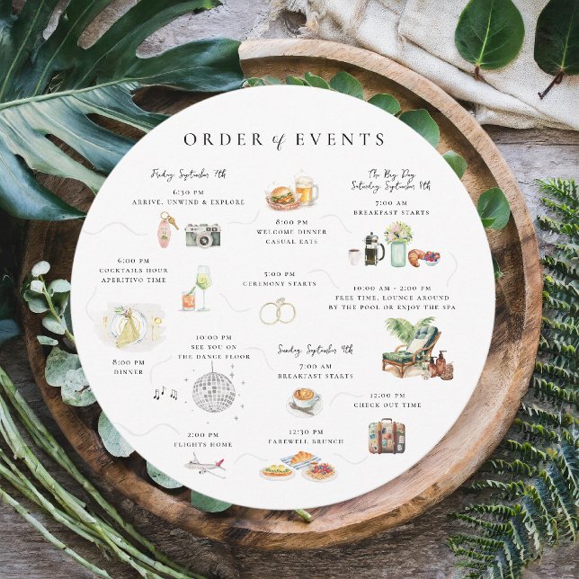 Convites Watercolor Wedding Weekend Order of Events (Criador carregado)